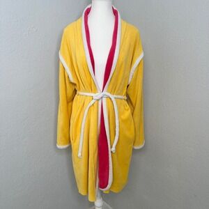 Fernando Sanchez Vanity Fair Color-Block Plush Robe,‎ Yellow/Pink, Vintage 80s